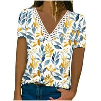 Zkozptok риза за жени плюс размер флорален печат ежедневен къс ръкав летни тениски tye-боядисване Уютна блуза, жълто, xxxl