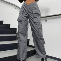 Дамски панталони клирънс под $ 7, Женски уличен стил Моден дизайн смисъл мулти джобно гащеризон ниска талия спортни панталони