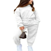 Noilla Girls Outfit Суичърс с качулка + панталони с дълги ръкави качулки комплекти деца свободен ацсайм малко дете еластичен пот за талия бял 3