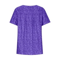 Auroural дамски разчистен дрехи жени плюс размер къси ръкави с v-образно печат блуза пуловер върхове с къс ръкав блузи ризи