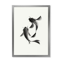 Дизайнарт 'черно и бяло винтидж риба' морска и крайбрежна рамка Арт Принт