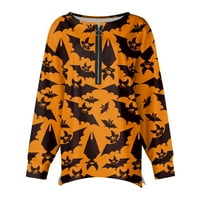 Дамски Случайни Мода Хелоуин печат дълъг ръкав цип яка пуловер Топ Блуза