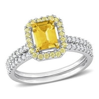 Миабела Женски карат Т. Г. в. осмоъгълно изрязан жълт сапфир и карат Т. в. диамант 14кт двуцветно злато 2-бр. Халат за булчински пръстен