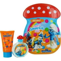 От първите американски марки Brainy Smurf Tin може да бъде зададен включва EDT Spray 1. Oz & Bubble Bath 2. Oz
