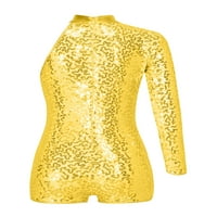 iiniim момичета лъскави пайети Косо раменна гимнастика Leotard Shorts Biketard Bodysuit Lumpsuit Size 6- Злато 10