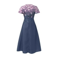 Просвета летни рокли за жени с къс ръкав A-Line Дължина на глезена Разхлабена рокля с v-образна рокля ВМС L
