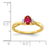 14K Жълто златово пръстенна лента Gemstone Ruby Oval Red Diamond Round, размер 9