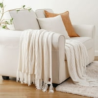 Battilo Cream Throwing за дивана, плетене на шанил одеяла за диван за легло, бели одеяла за хвърляне с пискюл, мек топъл декор за есен, 50 x60