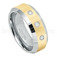 Жълт Злато пр 2-тон Волфрам пръстен-0.21 КТВ диамант 3-каменна лента-персонализирани Волфрам венчален пръстен-поръчкови Април Рожден камък пръстен ТН024БС