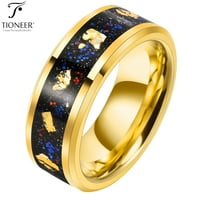 Galaxy Style Волфрамов карбид пръстен w Opal & Gold Leaf Inlay в или сватбена лента за мъже жени