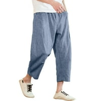 Мъжки панталони мъжки памук и Лен Плътен цвят ежедневни панталони Японски бельо спортни тънки панталони крака синьо