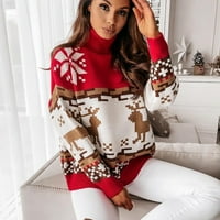 Пуловери за жени Модни о-износване Коледна печат Удобен с дълъг ръкав свободен пуловер Топ