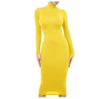 Рокли за жени ежедневни жени модни тънки висококаче рокля с дълъг ръкав чист цвят рокля в продажба