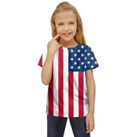 Деца малко дете Деца униаз пролетта лято активна мода всеки ден всеки ден на закрито накрито печат с къс ръкав американски ден за независимост тениска дрехи момичета зимни дрехи риза момичета размер 8