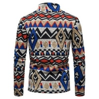 Symoid пуловери за мъже- Пуловер Графични щампи с висока шия свободен небрежен плетен дълъг ръкав, за есента на пролетта зимно синьо xxl