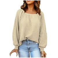 Женски твърд цвят на врата пуловер отдолу разхлабено ежедневно плетещ пуловер Топ блуза Hot8SL4488121