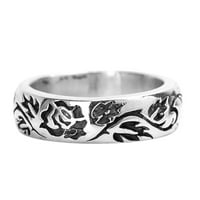 Heiheiup Fashion Classical Rose and Rose Flower Rings Retro Plated Black Ring Personality Ring for Men and Women Rings edgy