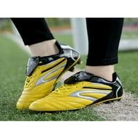 Crocowalk дамски футболни чистачки шип тренировки обувки заземни футболни обувки мъжки атлетични маратонки на закрито и на открито дишащи дантели нагоре тренировки жълт черен шип 6y