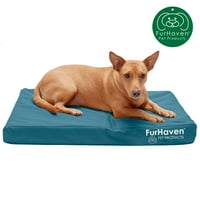 Furhaven Pet Products Furhaven лого на закрито на открито луксозно ортопедично легло за домашни любимци за кучета и котки - дълбока лагуна, средна