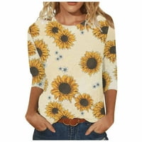 Продажби женски ръкави ризи Crewneck Sweatshirt Fashion Clothing Relay-Fit Pullover Blouse Gifts for Women Flower Graphic Print Tops Небрежна тениска жълт xxl