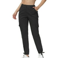 Дамски бандажни джобни панталони с цип лятна мода солиден цвят панталони тренировки панталони за дами ежедневни панталони каприс дълъг черен xxxl