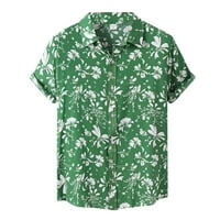 Мъжки ризи Хавай Флорални печатни къс ръкав завой надолу Яка Поло ризи за мъже зелен 3хл