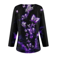 Женски модни блузи ризи падат есента на зимата ежедневен темперамент v-образно деколте пеперуда пеперуда с дълъг ръкав плюс размер женски върхове синьо 3x