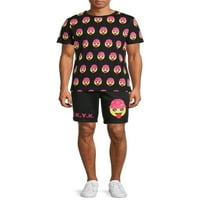 Мъжки Графичен тениска & съвпадение плетени шорти, 2-парче комплект, размери ХС-2ХЛ